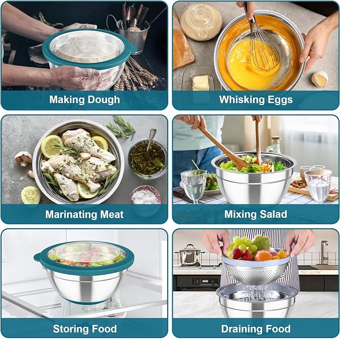 TeamFar Mixing Bowls with Colander Set, Stainless Steel Strainer and Nesting - Image 7