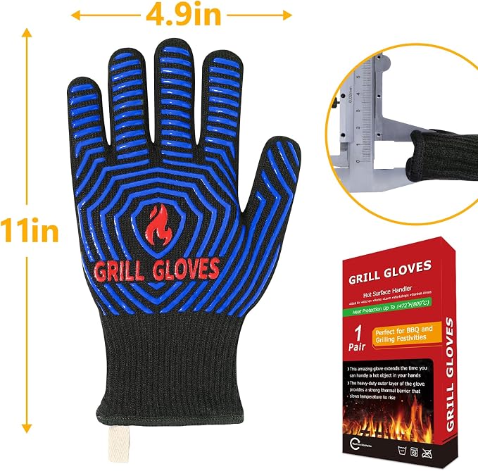 QUWIN BBQ Gloves, Oven Gloves 1472℉ Extreme Heat Resistant, Grilling Gloves - Image 6