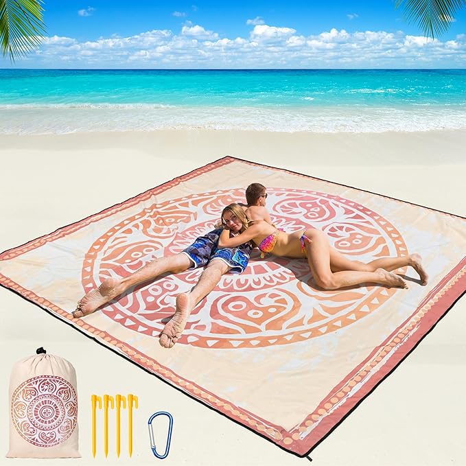 WIWIGO Beach Blanket Waterproof Sandproof Beach Mat 79" X 83"/10'x9'for 2-8 by WIWIGO