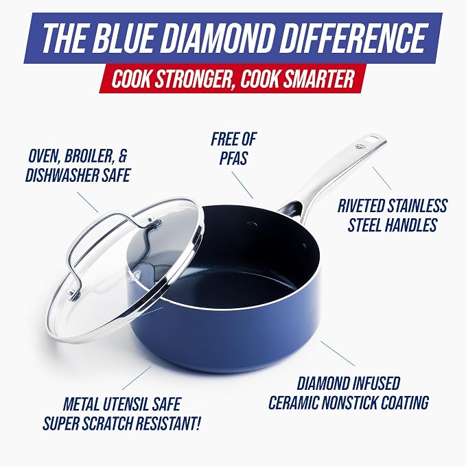 Blue Diamond Nonstick 2QT Saucepan - Image 4