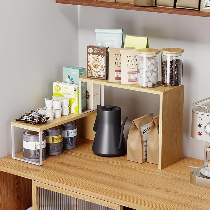 Cabinet Organizer Shelf, 2-Tier Kitchen Counter Organizer Corner Shelves Coffee - Image 3