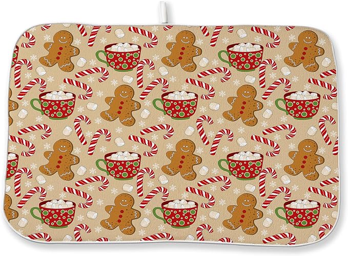 Christmas Dish Drying Mat 18x24 Inch Winter Brown Gingerbread Man Dish Drainer by Sorktse