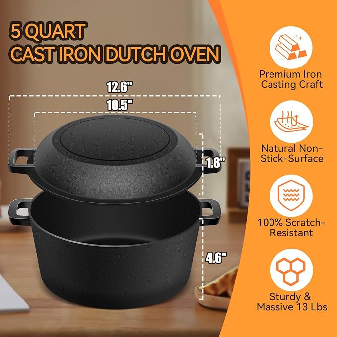 Cast Iron Dutch Oven for Bread Baking, Banneton Bread Proofing Basket Sourdough - Image 2