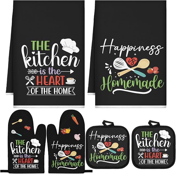 Sratte 6 Pcs Kitchen Decor Accessories Set Farmhouse Towels Pot Holders Oven by Sratte