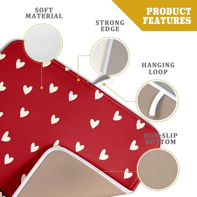 Giwawa Red Hearts Dish Drying Mat 16"x18", Valentines Day Symbol of Love Dish - Image 4