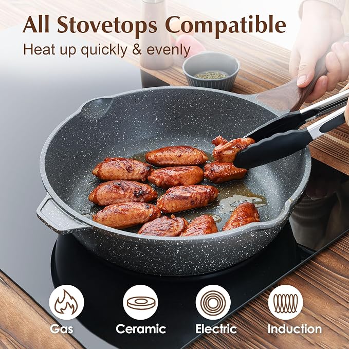 SENSARTE Nonstick Deep Frying Pan Skillet, 12-inch Saute Pan - Image 3