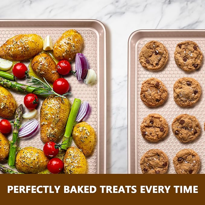 Wildone 2 Pack Half Sheet Baking Pans, Honeycomb Embossed Nonstick Baking Sheet - Image 6