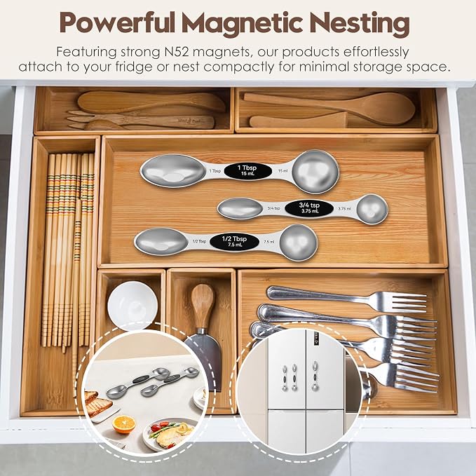 Magnetic Measuring Spoons Set of 8 | Heavy Duty 304 Stainless Steel, Triple - Image 6