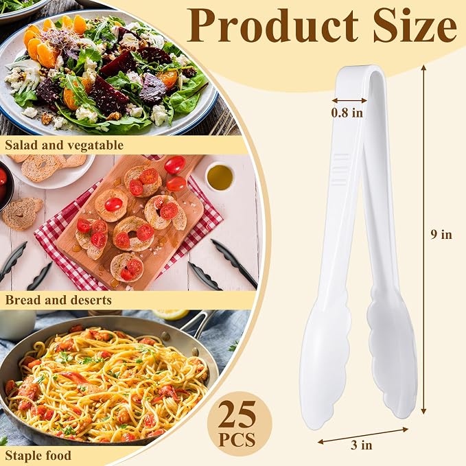 Tessco for you 25 Pcs Plastic Tongs for Serving Bulk, 9 Inch Plastic Disposable - Image 2