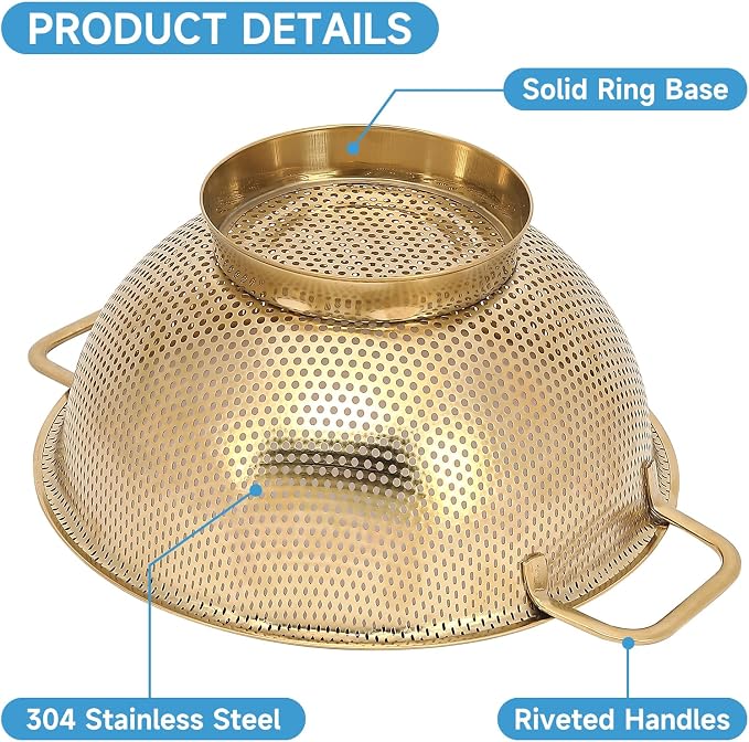Gold Strainer for Kitchen, Stainless Steel Colander - Image 5
