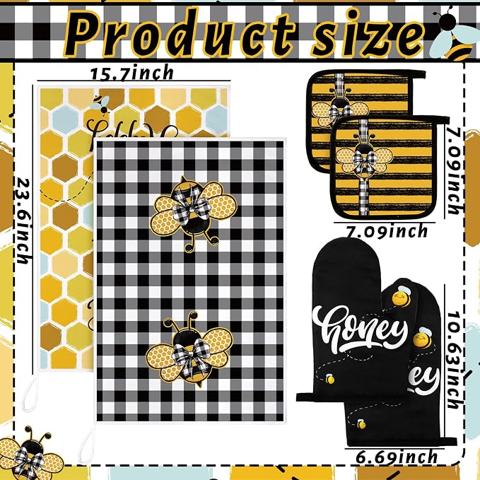 Leinuosen 6 Bee Kitchen Towels Kitchen Decor and Accessories Set Floral Plant - Image 3