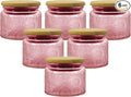 4 oz Pink Glass Jars with Airtight Bamboo Lids 6 pack, Decorative Small Food by LINGSHINE