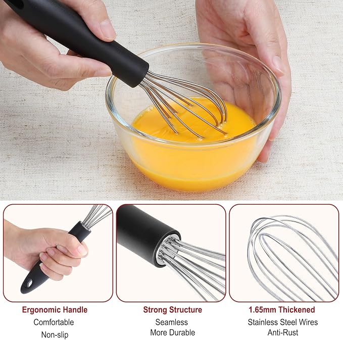 HOTEC 4 Pieces Stainless Steel Whisks Set, Wire Balloon Whisks Egg Beater - Image 5