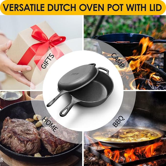 EDGING CASTING 2-in-1 Pre-Seasoned Cast Iron Dutch Oven Pot - Image 7