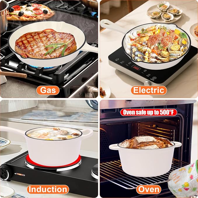QuliMetal Nonstick Enameled Cast Iron Cookware Set, 5-Piece Pots and Pans Set - Image 7