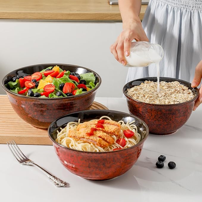 Hasense Mixing Bowls Set of 3, Procelain Serving Bowls Set - Image 2