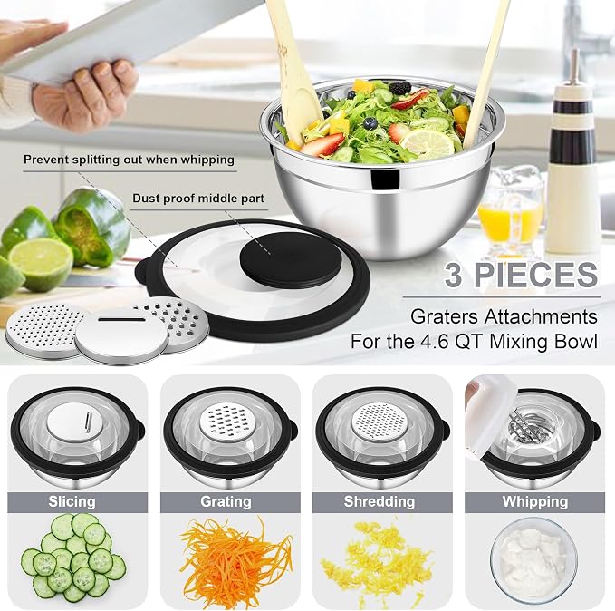 E-far Mixing Bowls with Lids and Graters, Stainless Steel Salad Mixing Bowl - Image 3