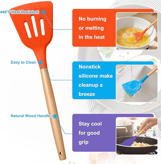 E-far Silicone Cooking Utensils Set, 5-Piece Kitchen Utensils Set - Image 3