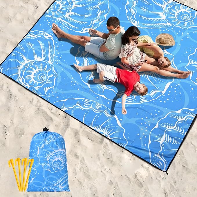 WIWIGO Beach Blanket Waterproof Sandproof Beach Mat 79" X 83"/10'x9'for 2-8 - Image 6
