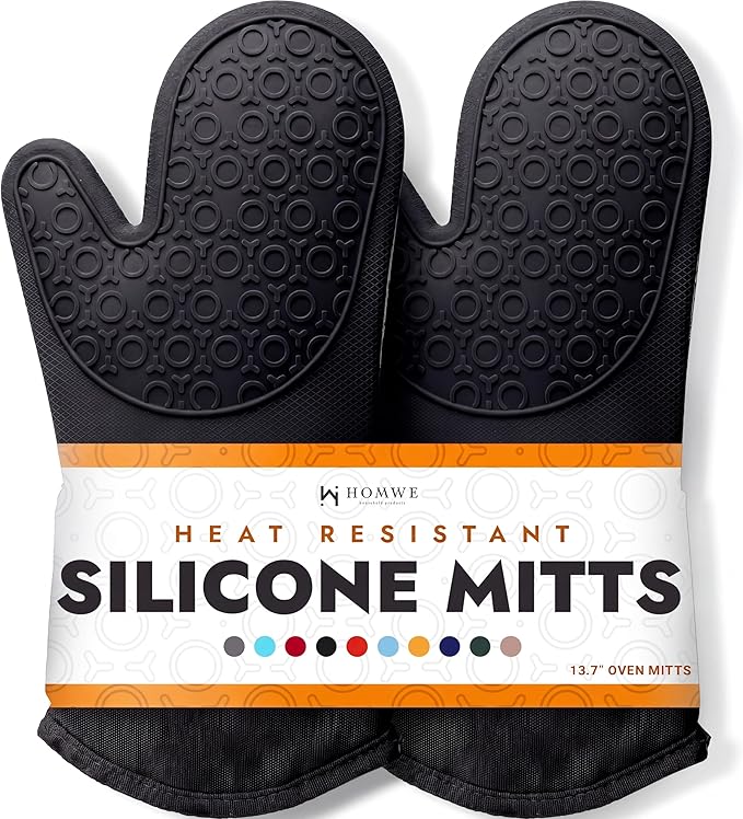 BPA-Free Silicone Oven Mitts Ultra Heat Resistant up to 500°F by HOMWE