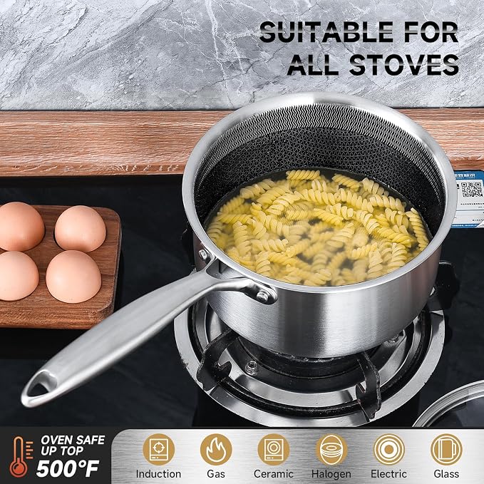LOLYKITCH Hybrid Tri-Ply Stainless Steel Non-Stick Saucepan Set of 2, 1.5QT & - Image 3