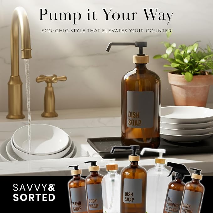 SAVVY & SORTED Amber Glass Dish Soap Dispenser - Image 3