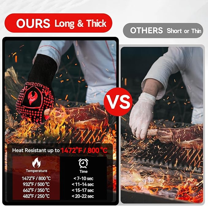 BBQ & Grill Gloves, Oven Gloves, 1472°F Silicone Oven Mitts Heat Resistant - Image 3