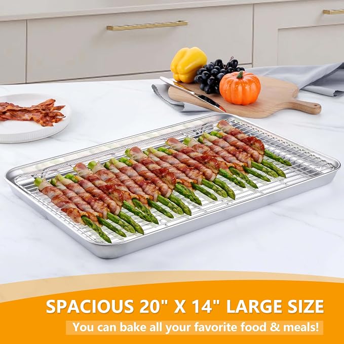 Homikit Baking Sheet with Rack Set, 20x14 Inches Large Stainless Steel Cookie - Image 3