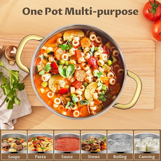 BEZIA 6 Quart Stainless Steel Stock Pot, 0-Coating Healthy Soup Pot - Image 6