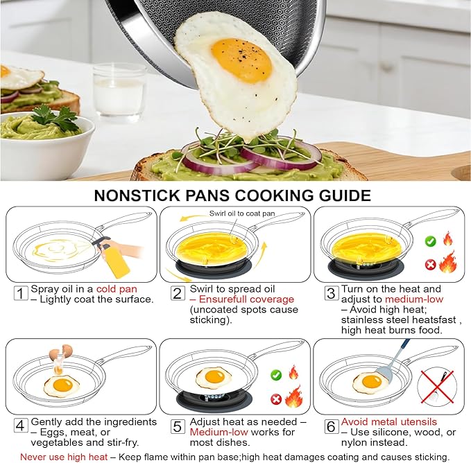 Non Stick Frying Pans, 10-inch Hybrid Frying Pans Nonstick Stainless Steel - Image 4