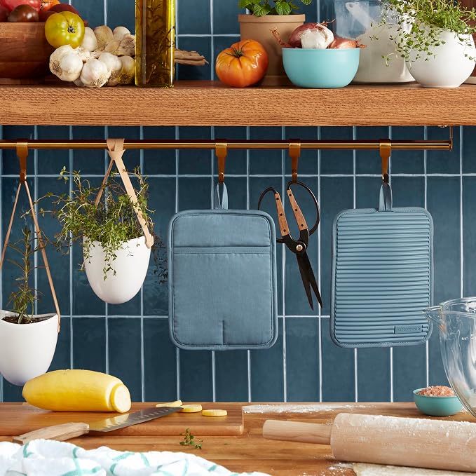 KitchenAid Ribbed Soft Silicone Pot Holder 2-Pack Set, Fog Blue - Image 2