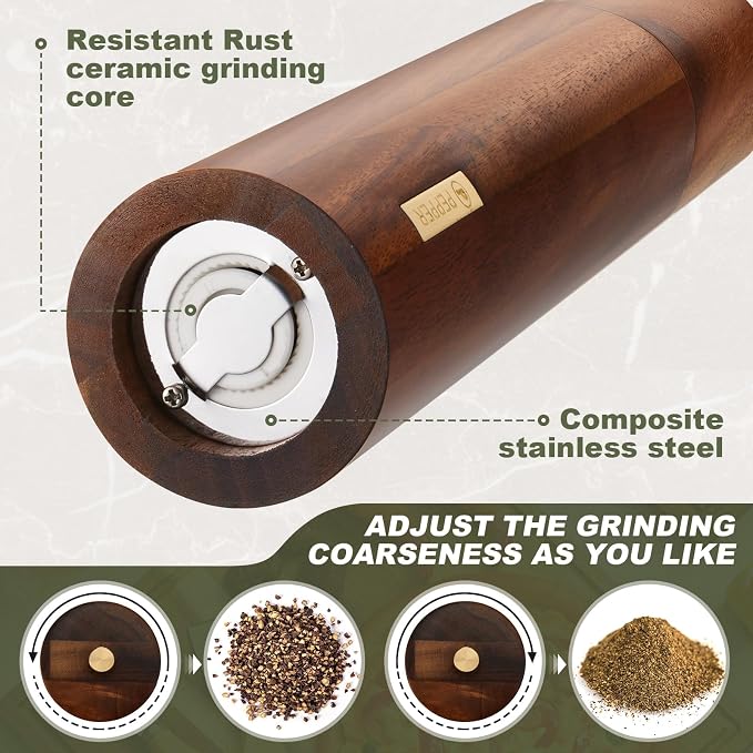 Wooden Salt and Pepper Grinder Set 8 Inch Manual Salt and Pepper Mill - Image 5