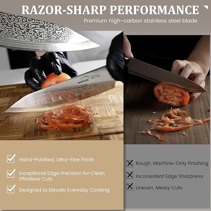 Amorston 22 Pieces Knife Set, Laser Engraved High Carbon Stainless Steel Knife - Image 4