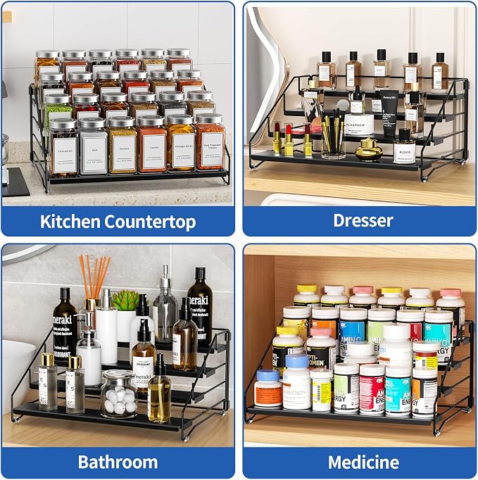 BOIVSHI 4 Tier Spice Rack for Cabinet, Spice Rack Organizer, Depth Adjustable - Image 8