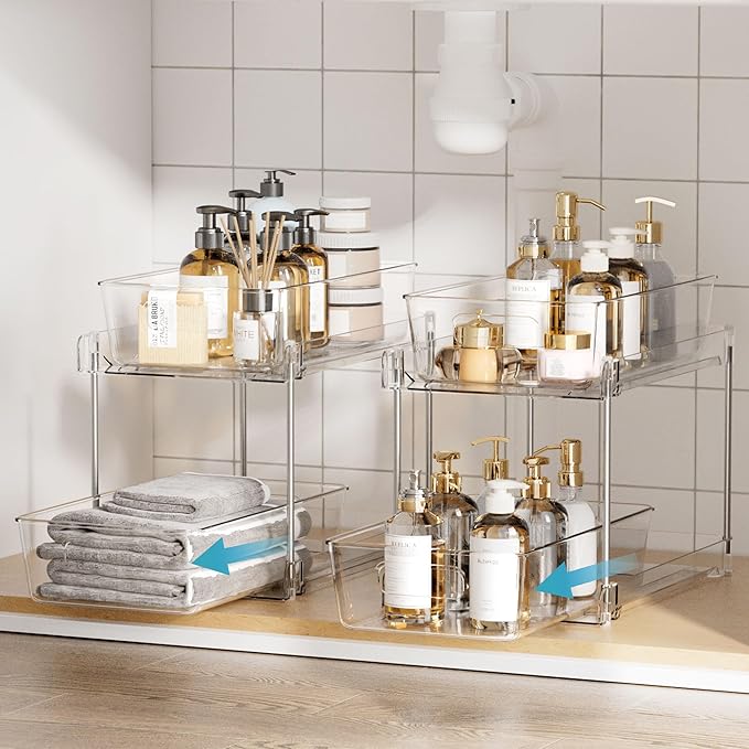 Vtopmart 8 Pack Bathroom Organizer, 2 Tier Clear Under Sink Organizers Vanity - Image 3