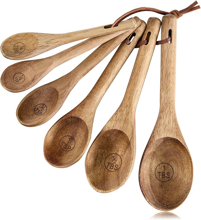 6pcs Measuring Spoons Set, Natural Acacia Wooden Measuring Spoons Includes 1/8 by EsieHouzie