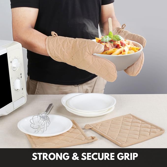 Oven Mitt & Pot Holder 100% Cotton Set of Heat Resistant Oven Gloves & Hot Pads - Image 2