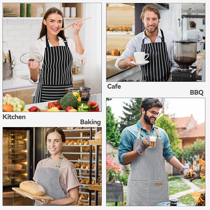 NLUS 2 Pcs Kitchen Cooking Aprons, Poly/Cotton Blend Adjustable Soft Bib Stripe - Image 7