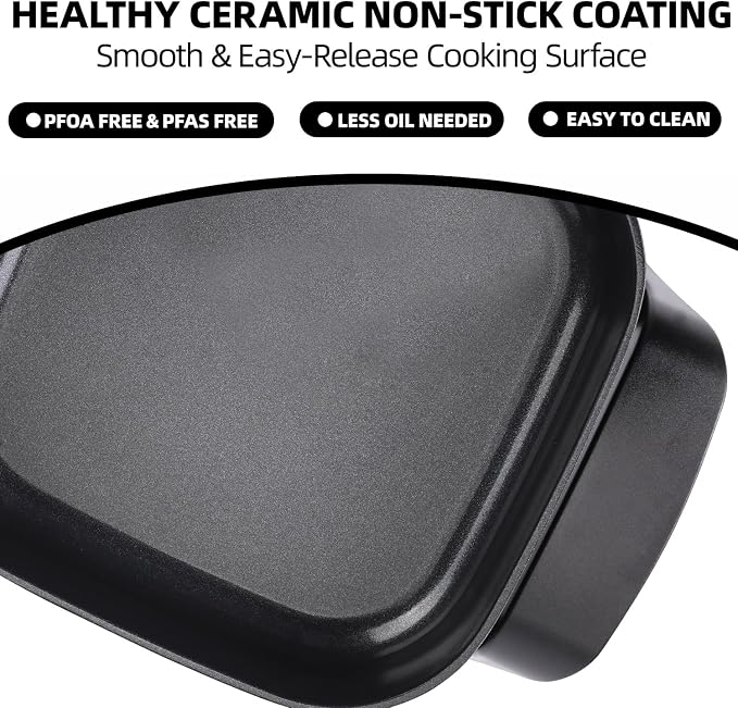 8" Electric Skillet with PFAS-Free Non-Stick Ceramic Coating, Removable - Image 3