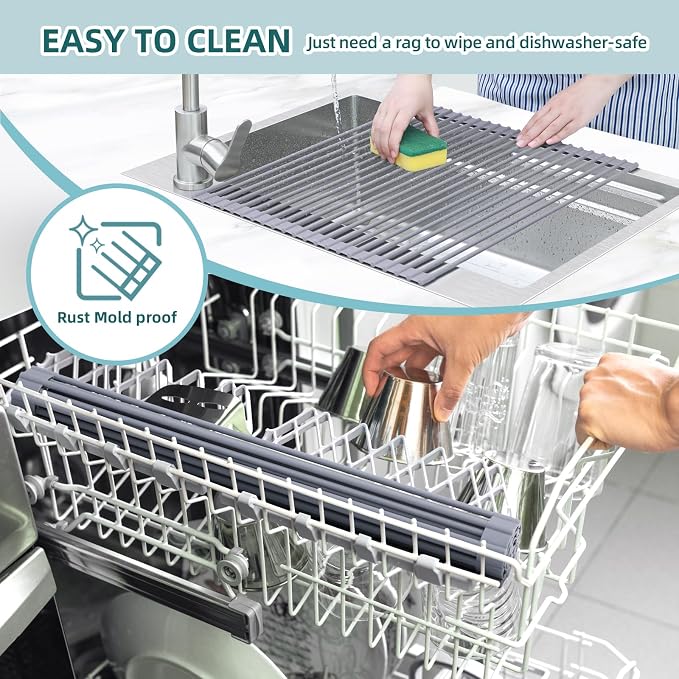 Ohuhu Sink Drying Rack, 20.5" W x 16.1" L Over The Sink Roll-Up Dish Drainer - Image 8