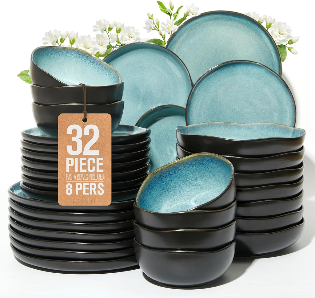Stoneware Dinnerware Sets for 8, 32Pcs Ceramic Plates and Bowls Sets