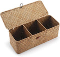 Seagrass Tank Basket with Lid Woven Toilet Roll Storage Basket with Sections by DECRAFTS
