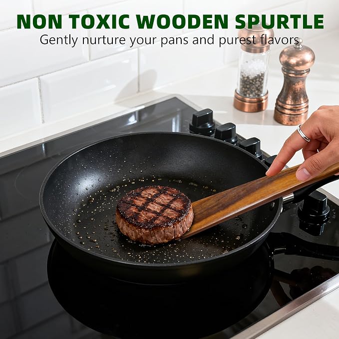 5 PCS Wooden Spatula for Cooking, Natural Teak Wooden Utensil Set, Non-Toxic - Image 4
