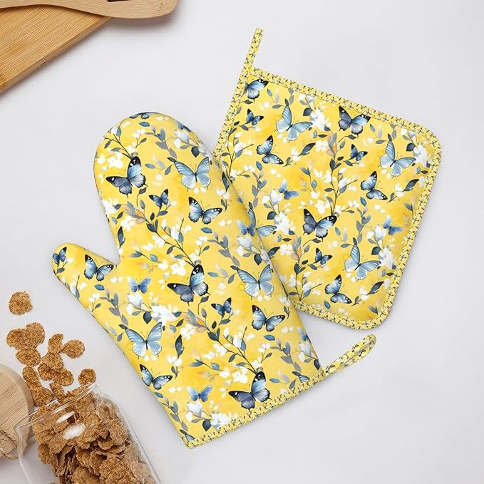 Oven Mitts and Pot Holders Watercolor Pastel Butterfly Flower Silicone Kitchen - Image 6
