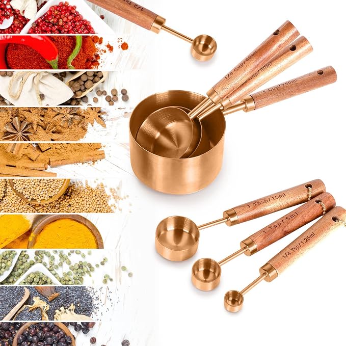 Collection 8 Piece Rose Gold Measuring Cups Set and Measuring Spoons - Image 4