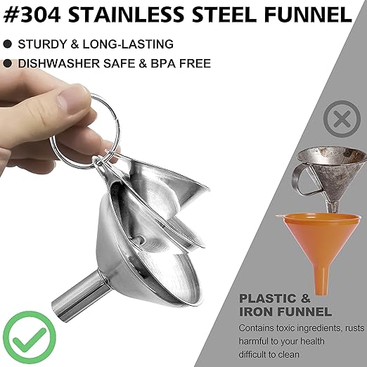 Anaeat Stainless Steel Mini Kitchen Funnel Set, 3 Pack Durable Metal Filling - Image 4