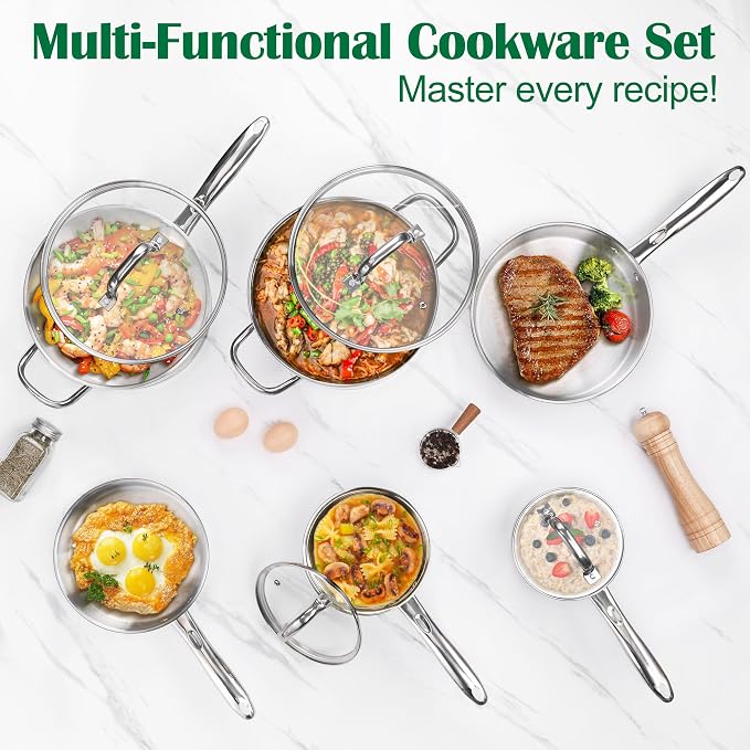 E-far 10-Piece Stainless Steel Cookware Set, Induction Pots and Pans Set - Image 6