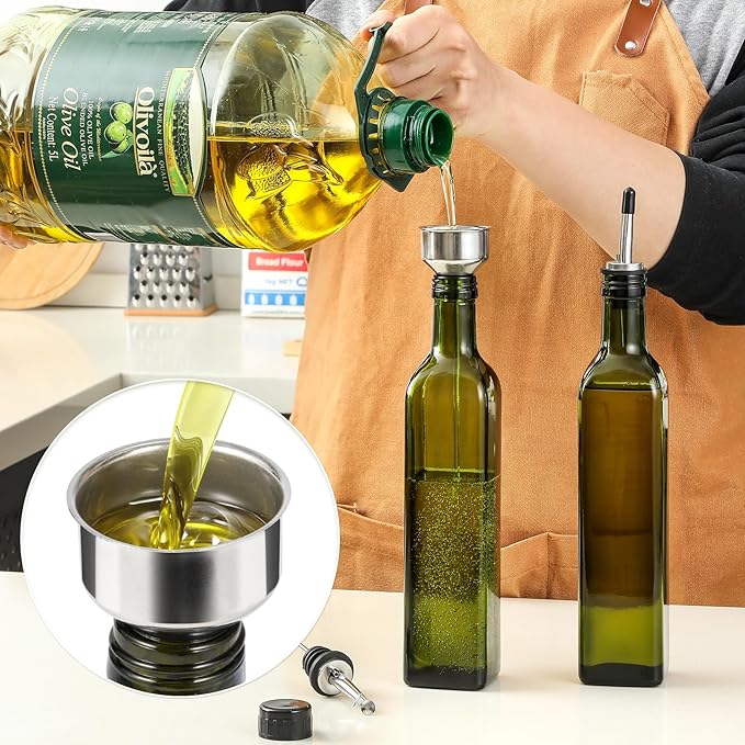 AOZITA 17oz Glass Olive Oil Bottle Dispenser - 500ml Green Oil and Vinegar - Image 3