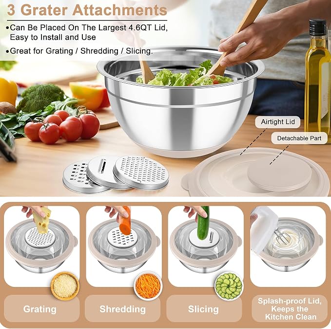 TeamFar Mixing Bowls with Colander Set, Stainless Steel Strainer and Nesting - Image 4
