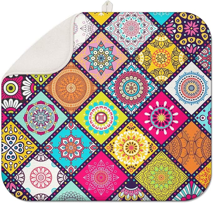 Boho Drying Mat 16" X 18" Abstract Plaid Kitchen Counter Stone Large Dish by Scritism